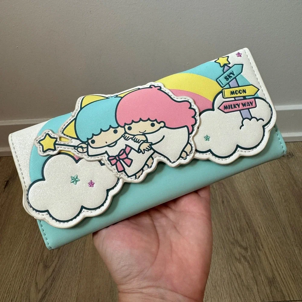 Loungefly x Little Twin Stars Kiki Lala Kawaii Rainbow Pastel Clouds Wallet NWOT